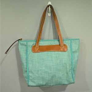 🐢 Fossil Keyper Blue Tote Bag with Tan Accents